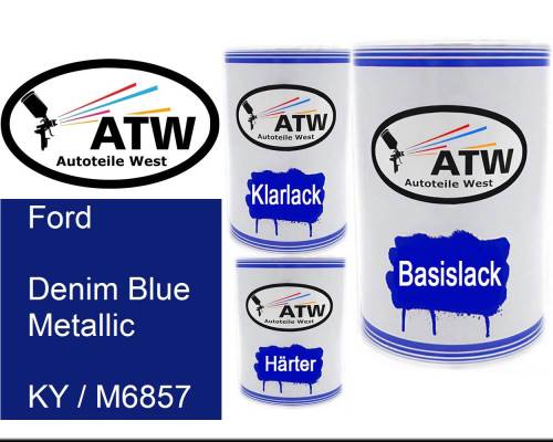 Ford, Denim Blue Metallic, KY / M6857: 500ml Lackdose + 500ml Klarlack + 250ml Härter - Set, von ATW Autoteile West.